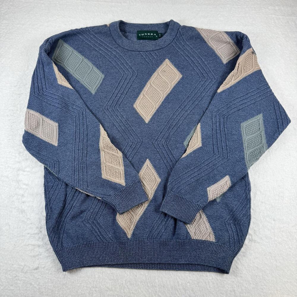 Tundra Sweater Mens Size XL Blue Argyle Diamond Knit Crew Neck Pullover Casual